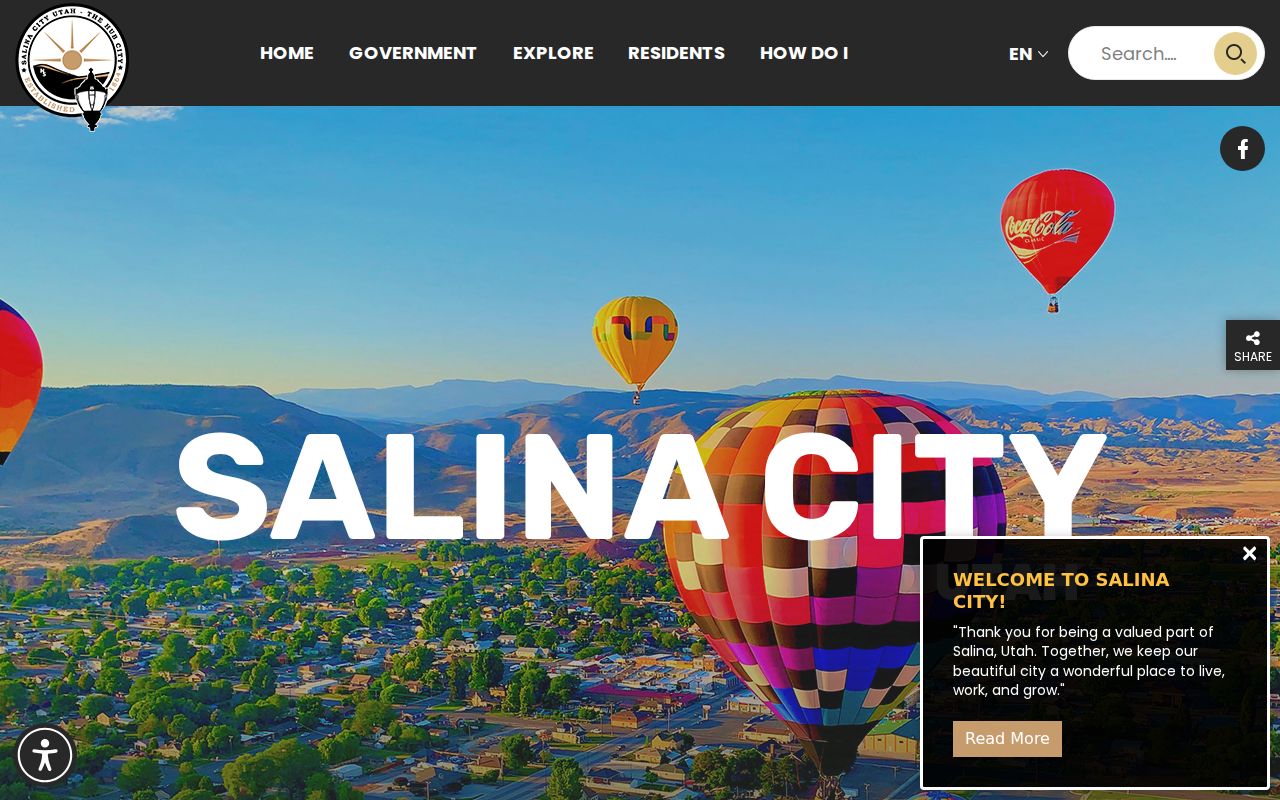 Official Salina Utah city homepage and municipal building imagery