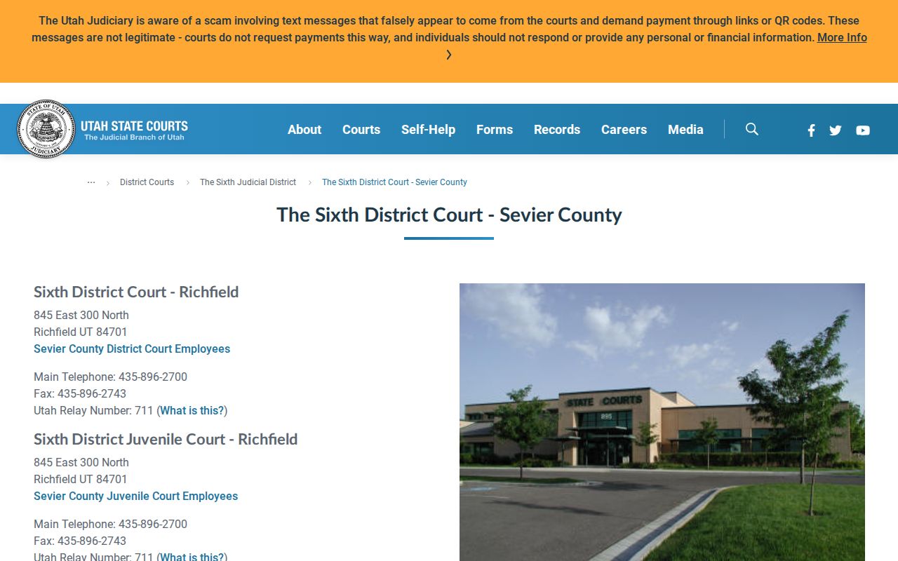 Sevier County criminal court records at the Sixth District courthouse in Richfield